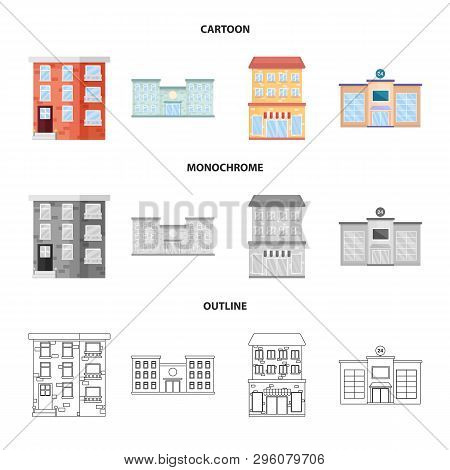 Vector Illustration Of Municipal And Center Symbol. Set Of Municipal And Estate   Vector Icon For St