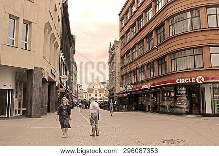 Riga, Latvia - August 28, 2018: View Of Kalku Street