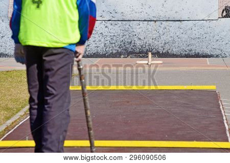 Gorodki - Russian Folk Sports Game. In This Game You Need Specific Distances To Smash Figures Made I