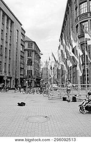Riga, Latvia - August 28, 2018: View Of Valnu Street