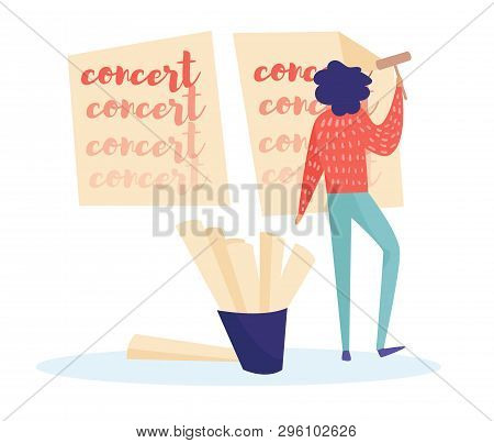 Man Hang Poster Vector. Cartoon. Isolated Art On White Background. Flat