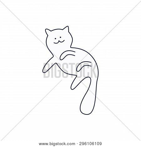 Cute Cat Lying On Its Side With Lifted Paws Outline Sketch Style
