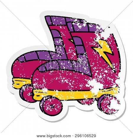 hand drawn distressed sticker cartoon doodle of roller skates