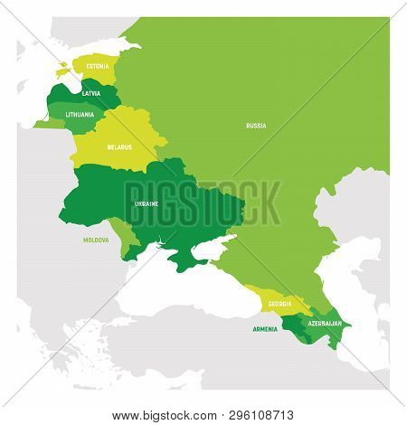 East Europe Region. Map Of Countries In Eastern Europe. Post Soviet And Caucasian Countries. Vector 