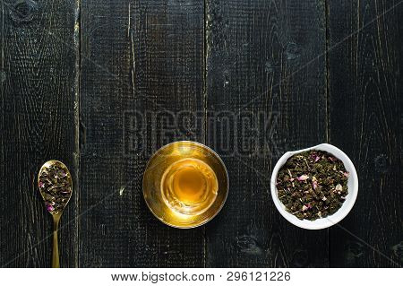 The Armud With Tea, Tea Ceremony. Black Wooden Background