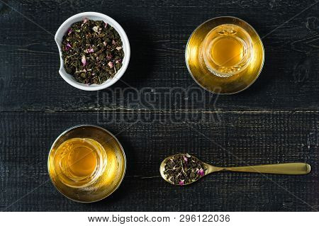 The Armud With Tea, Tea Ceremony. Black Wooden Background