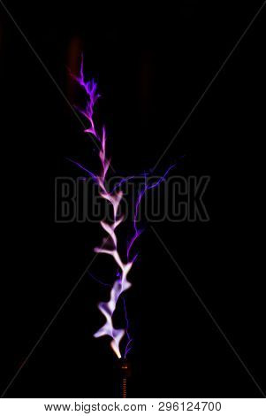 Lightning On A Black Background - Corona Discharge Of Tesla Coil
