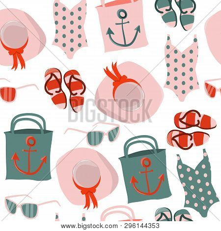Seamless Pattern With Summer Women Clothes And Accessoires