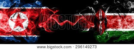 North Korea Vs Kenya, Kenyan Smoky Mystic Flags Placed Side By Side. Thick Colored Silky Smoke Flags