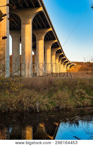 A High Bridge Of The Ohio Turnpike Crosses The Cuyahoga Valley National Park And Ohio And Erie Canal