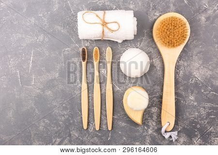 Plastic Free Background. Personal Care Products Made From Natural Materials: Cactus Fiber Body Brush