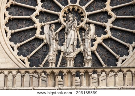 Exterior window rosace Notre Dame de Paris cathedral
