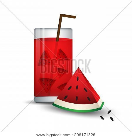 Slices Of Watermelon With Glass, Cocktail Drink, Web Icon, Sign, Fruit Vector