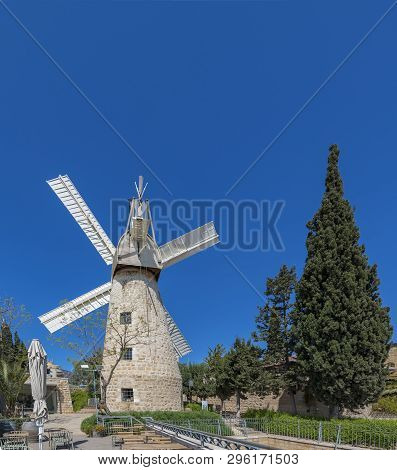 Montefiore Windmill, Jerusalem. It Is A Famous Museum And Public Domain Place In Israel