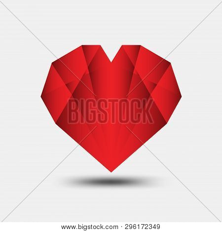 Red Heart Polygonal Vector, Heart Icon, T-shirt Logo, Flat Icon For Apps And Website, Love Sign, Val