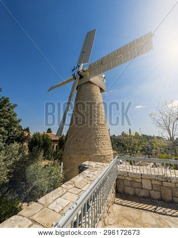 Montefiore Windmill, Jerusalem. It Is A Famous Museum And Public Domain Place In Israel