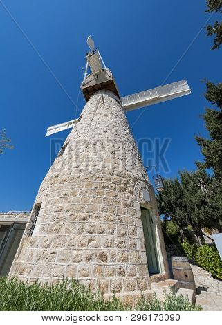 Montefiore Windmill, Jerusalem. It Is A Famous Museum And Public Domain Place In Israel