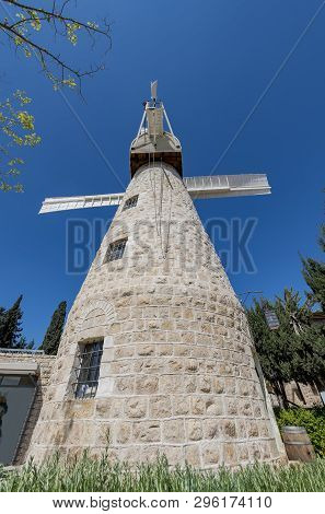 Montefiore Windmill, Jerusalem. It Is A Famous City Museum And Public Domain Place In Israel