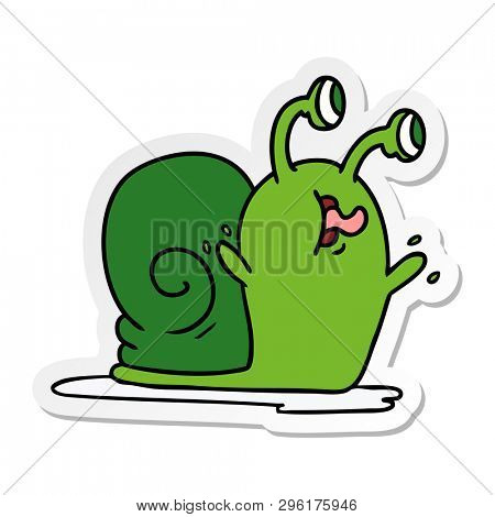 freehand drawn sticker cartoon of a slimy snail