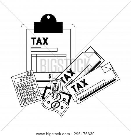 Clipboard Taxes With Calculator And Bills Vector Illustration Design