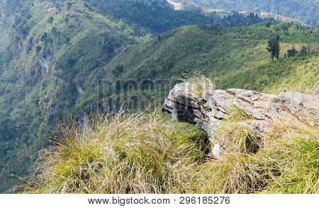Stone Or Rock Landscape On Phu Chi Fa Forest Park View Point With Mountain And Sky Zoom. Landscape P