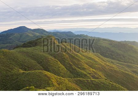 Landscape Phu Langka Mountain National Park At Phayao Thailand Travel Left Frame. Green Tree Mountai