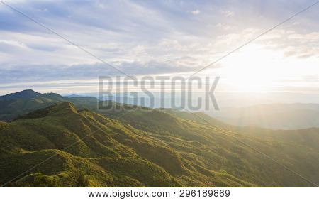 Landscape Phu Langka Mountain National Park Phayao Thailand Travel Wide. Green Tree Mountain And Clo