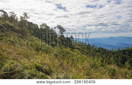 Mountain Or Hill At Phu Langka National Park Phayao Thailand. Mountain Or Hill And Blue Sky And Clou