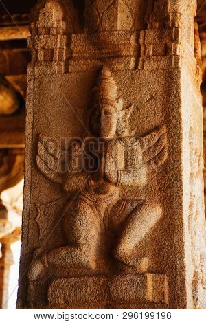 Sculpture Of Garuda Avatar At The Vittala Temple, Hampi, Karnataka, India