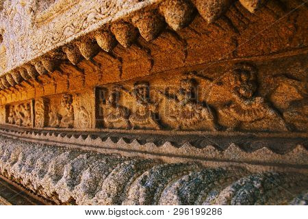 Soldiers Training With Swords Sculpture At The Vittala Temple, Hampi, Karnataka, India