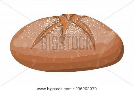 Brown Bread Loaf. Rye Bread Roll. Baked Food. Bakery Shop. Vector Illustration In Flat Style