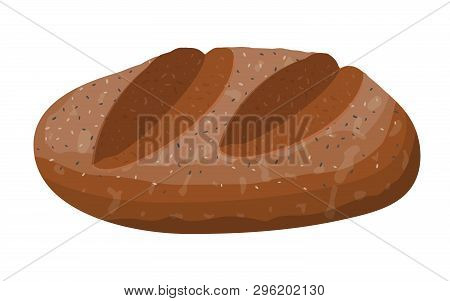 Brown Bread Loaf. Rye Bread Roll Baguette. Baked Food. Bakery Shop. Vector Illustration In Flat Styl