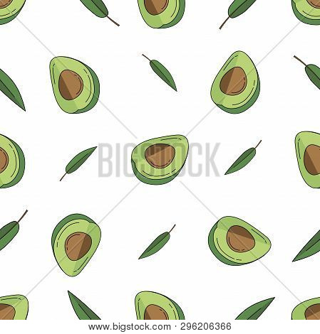 Avocado Colored Isolated Seamless Pattern On White Background.