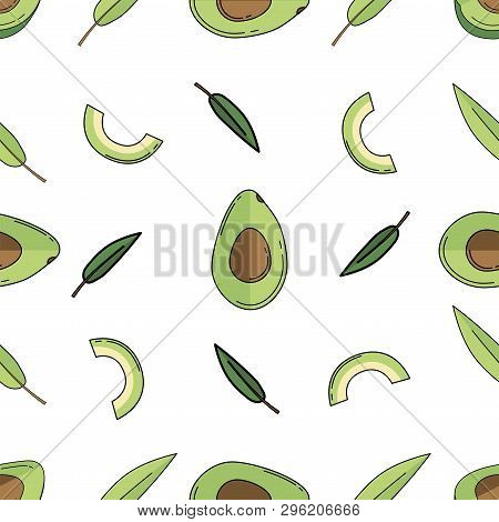 Avocado Colored Isolated Seamless Pattern On White Background.