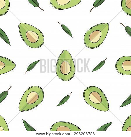 Avocado Colored Isolated Seamless Pattern On White Background.