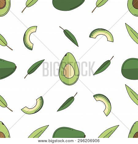 Avocado Colored Isolated Seamless Pattern On White Background.