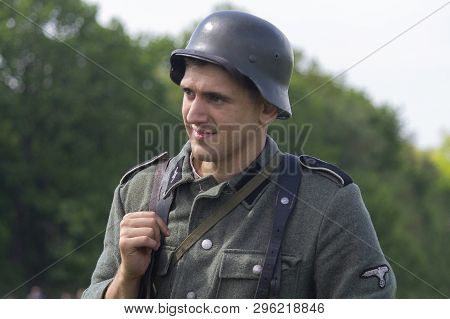 Kiev, Ukraine - May 09, 2018: Man In The Form Of A Wehrmacht Soldier At The Historic Reconstruction 