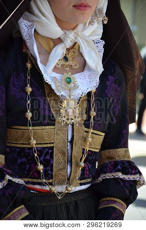Folk Of Sardinia, Detail Of A Traditional Sardinian Costume