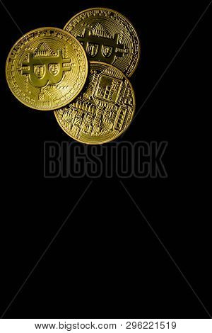 Golden Bitcoin On A Black Background, Money