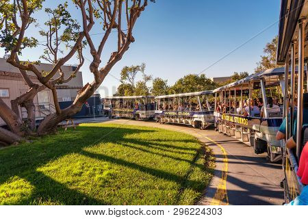 Los Angeles, California, Usa - October 28, 2018: Studio Tour Tram With Tourists Driving Through Univ