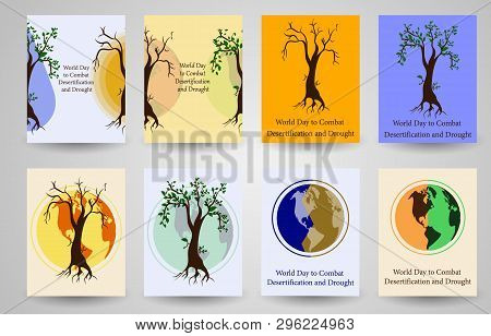 Global Environmental Problems.vector Design Postcards For World Day To Combat Desertification And Dr