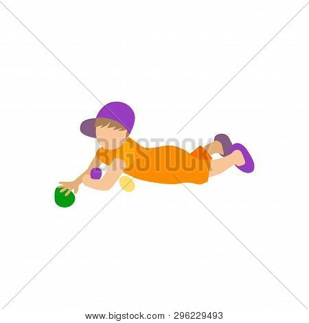 A Boy In A Cap Lies On The Ground And Rakes Easter Eggs With One Hand, And With Another Hand He Roll