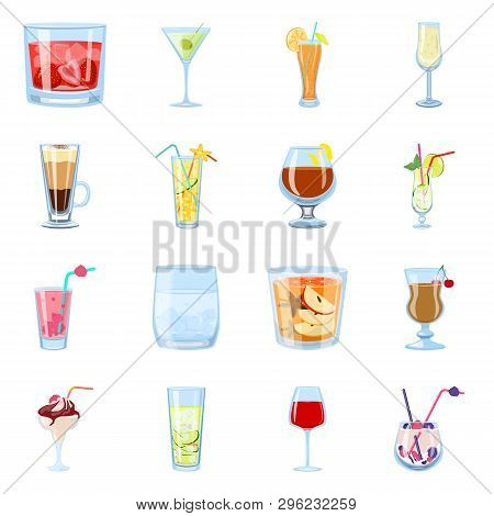 Vector Illustration Of Cocktail And Drink Symbol. Set Of Cocktail And Ice Stock Vector Illustration.