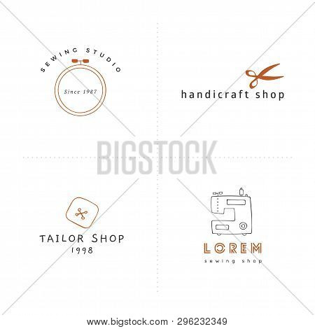 Vector Premade Logo Templates. Hand Drawn Set Of Handmade Isolated Elements. For Business Identity A