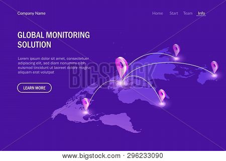 Global Monitoring System. Global Communications. Virtual World Map. Modern Vector Illustration Isome