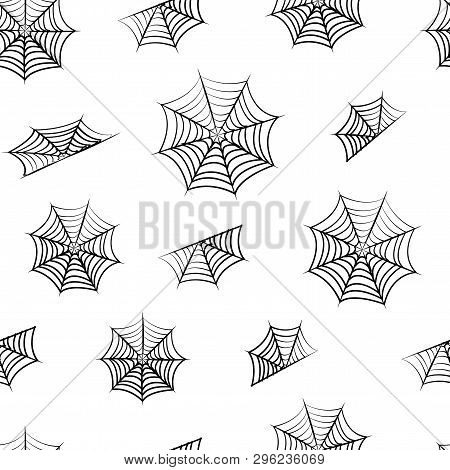 Black Seamless Pattern With Spiderwebs For Halloween. Vector Illustration