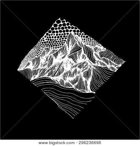 Psychedellic Illustration With Mountains Drawn By Lines And Sky Drawn By Circles. An Idea For A Tatt