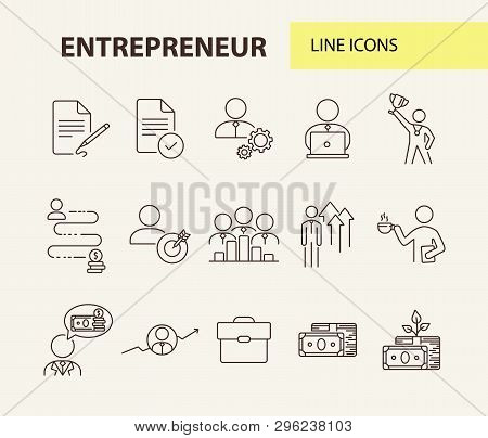 Entrepreneur Line Icon Set. Businessman, Investor, Manager. Business Concept. Can Be Used For Topics