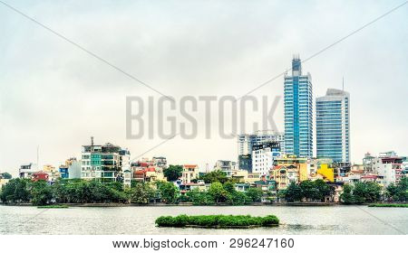 Cityscape Of Hanoi At Truc Bach Lake. The Capital Of Vietnam