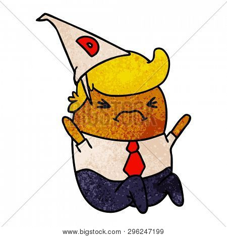Hand drawn textured cartoon kawaii man in dunce hat